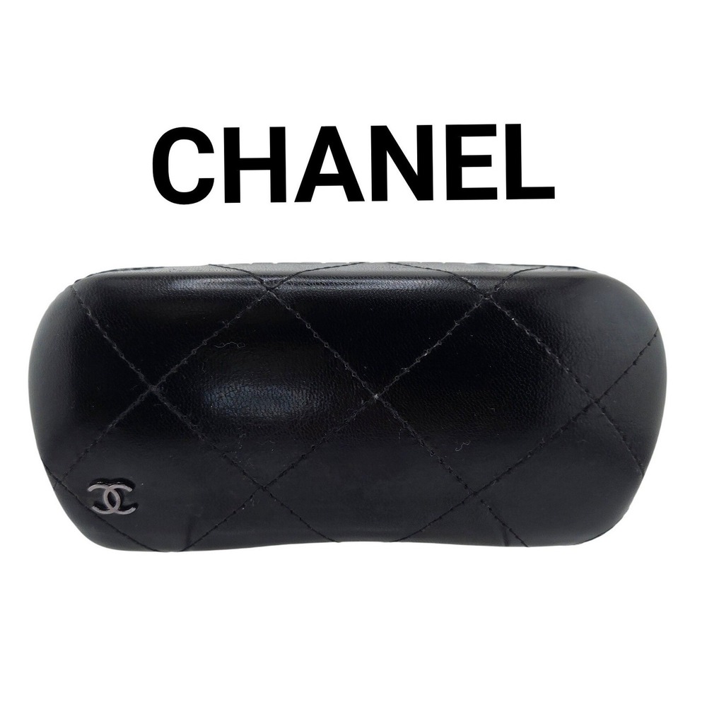 Chanel Black Quilted Leather Sunglasses Case Silver CC Logo Hard Shell Eyewear